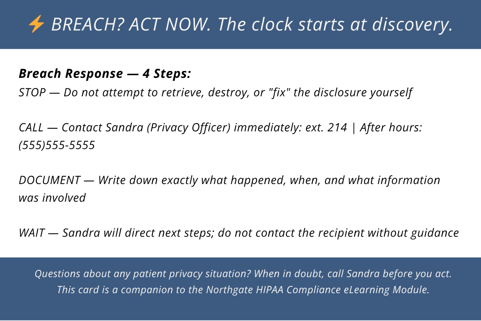 HIPAA Quick Reference card — Breach response: act now