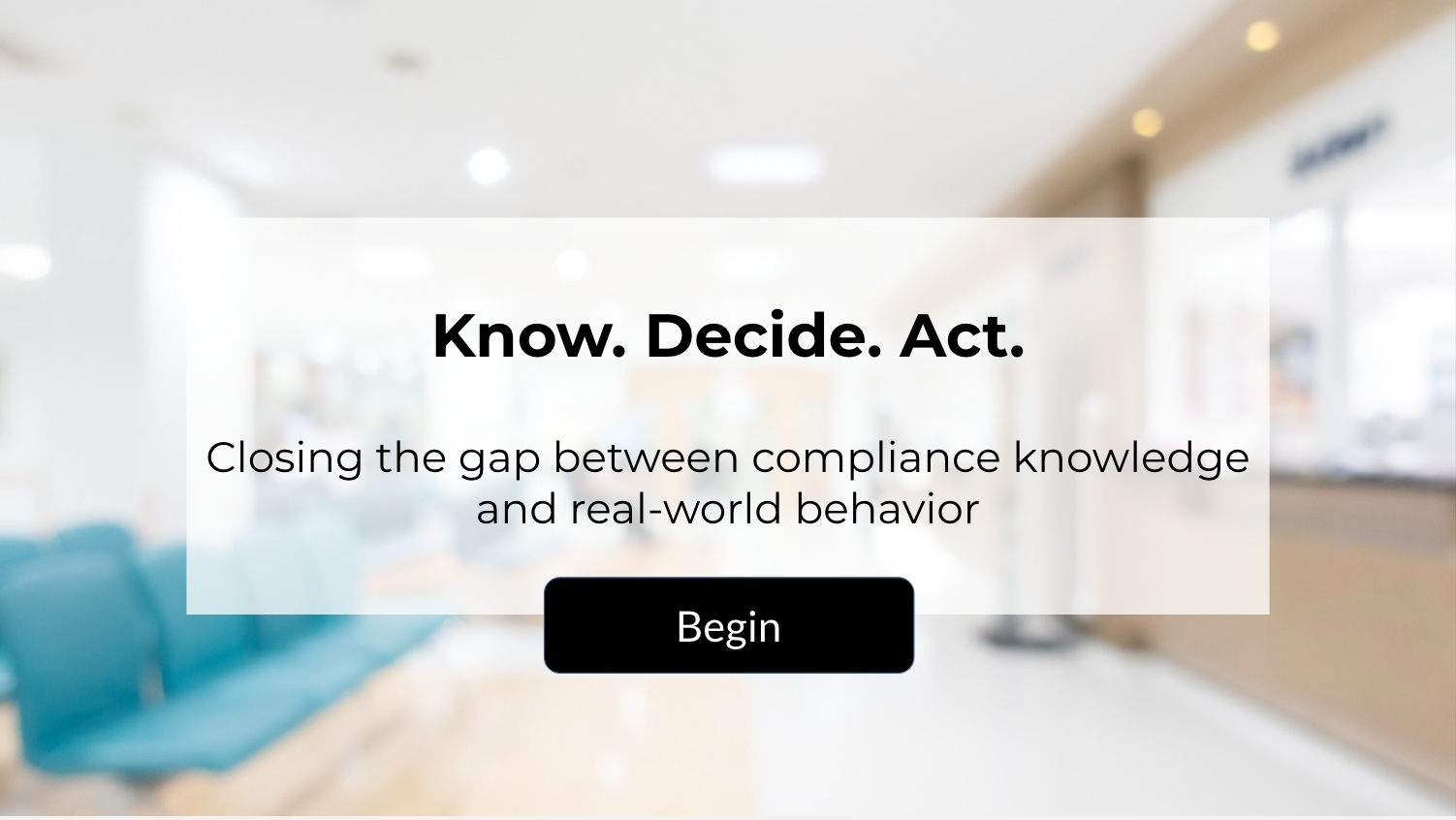 HIPAA compliance scenario-based module showing a branching decision screen